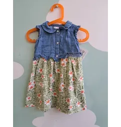 Vestito Prenatal Pezzo Sopra Jeans E Sotto Verde Fiorellini 12/18 M