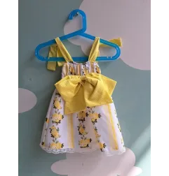 Completo Vestito + Coulotte Bianco E Giallo Con Fiocco 1-3 M