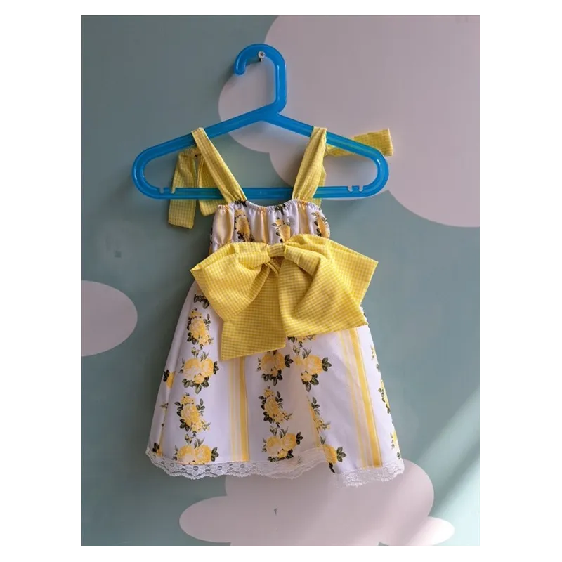 Completo Vestito + Coulotte Bianco E Giallo Con Fiocco 1-3 M