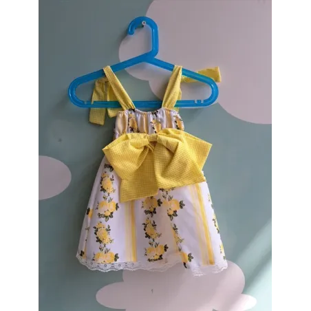 Completo Vestito + Coulotte Bianco E Giallo Con Fiocco 1-3 M