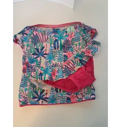 Costume Mutandina Con T Shirt Protezione Solare Fiori 18/24 M