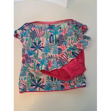Costume Mutandina Con T Shirt Protezione Solare Fiori 18/24 M
