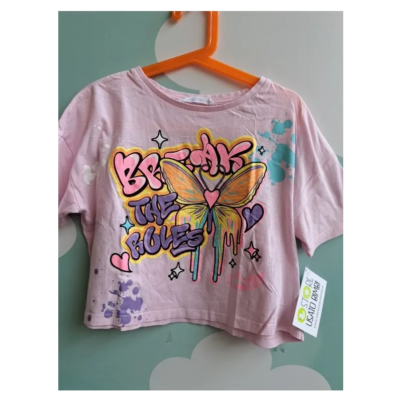 T Shirt Rosa Con Scritte Crop 13/14 A