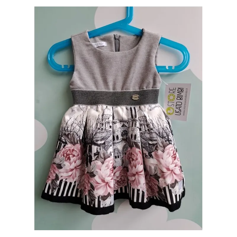 Vestito Elegante Byblos Grigio Fiori 12/18 M