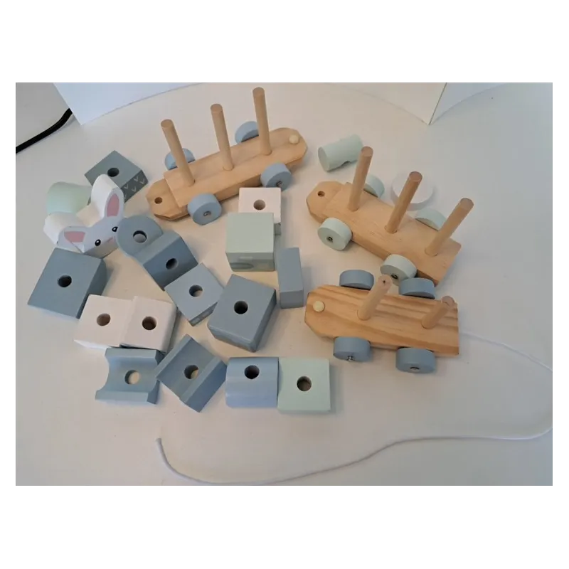 Trenino Incastri In Legno Azzurro