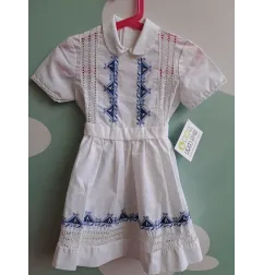 Vestito Bianco Dettagli Blu 2/3 A