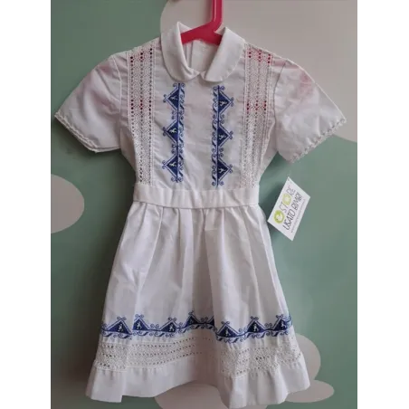 Vestito Bianco Dettagli Blu 2/3 A