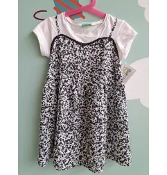 Vestito Bianco e Nero Stelline Benetton 6/7 A