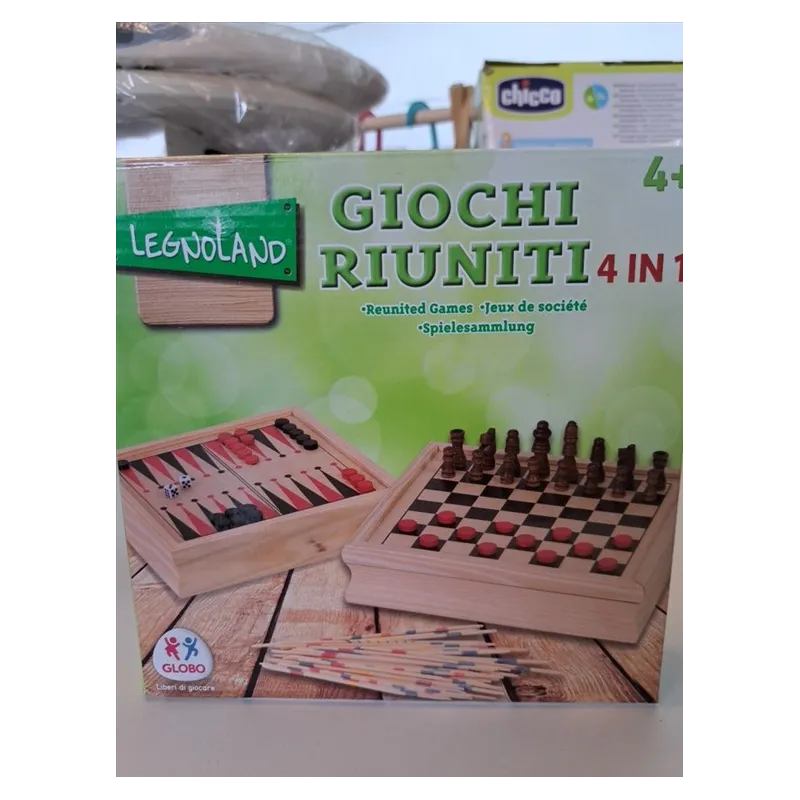 Gioco 4 In 1 In Legno: Dama Shanghai Scacchi E Backgammon Legnoland