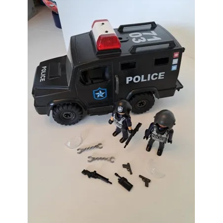 Furgone Polizia Playmobil Sonoro Nero Con Personaggi - Porta Sul Retro Difetto
