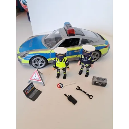 Macchina Polizia Playmobil Blu Gialla Con Personaggi - Specchietto Rotto