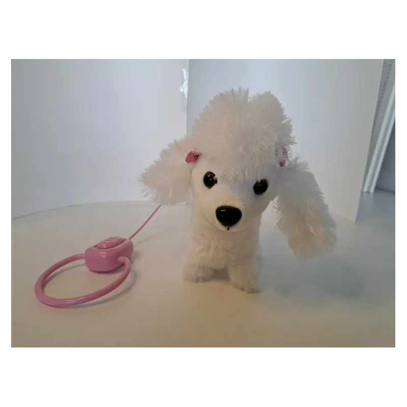 Peluche Barboncino Al Guinzaglio Che Abbaia, Cammina E Muove La Coda