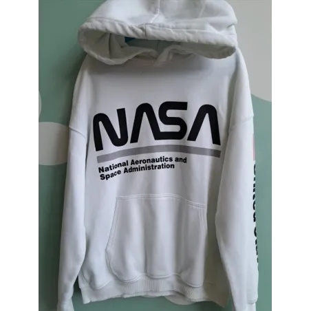 Felpa Bianca Nasa 8/10 A - Piccolo Buchino Sotto Collo