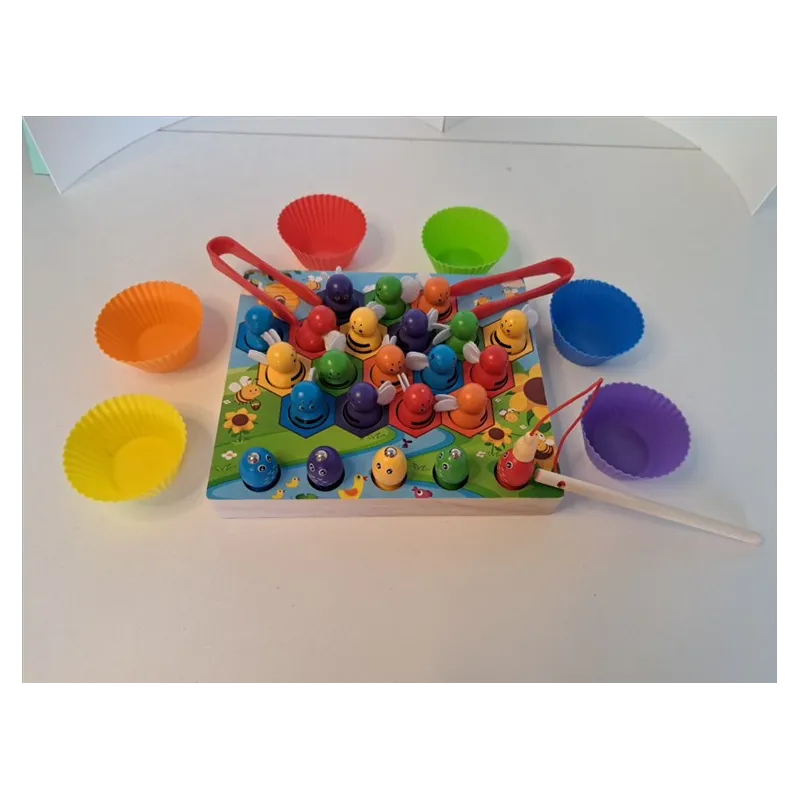 Pesca Magnetica In Legno Api E Pesci + Gioco Di Associazione Colori