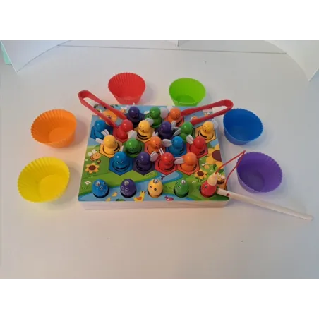 Pesca Magnetica In Legno Api E Pesci + Gioco Di Associazione Colori