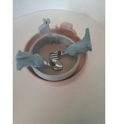Piattino Roda Elefantino e Piattino Giraffa Rosa Con 2 Posate