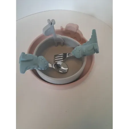 Piattino Roda Elefantino e Piattino Giraffa Rosa Con 2 Posate