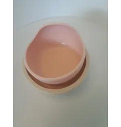 Piatto Fondo Beige In Silicone Con Ventosa e Ciotola Rosa
