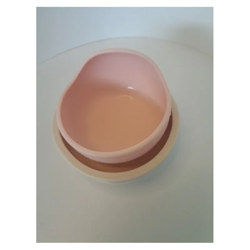 Piatto Fondo Beige In Silicone Con Ventosa e Ciotola Rosa