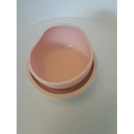 Piatto Fondo Beige In Silicone Con Ventosa e Ciotola Rosa