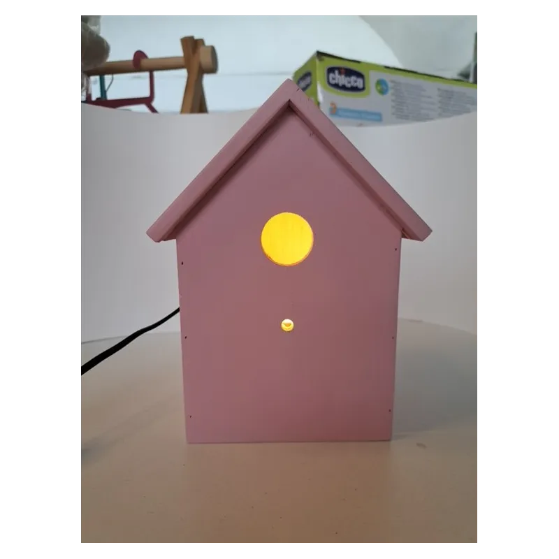 Lampada In Legno Casetta Degli Uccellini Rosa