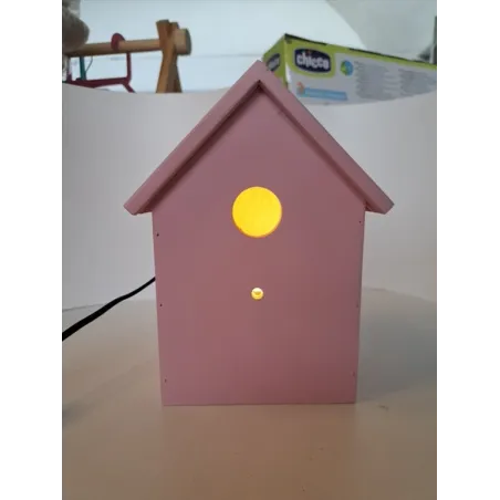 Lampada In Legno Casetta Degli Uccellini Rosa