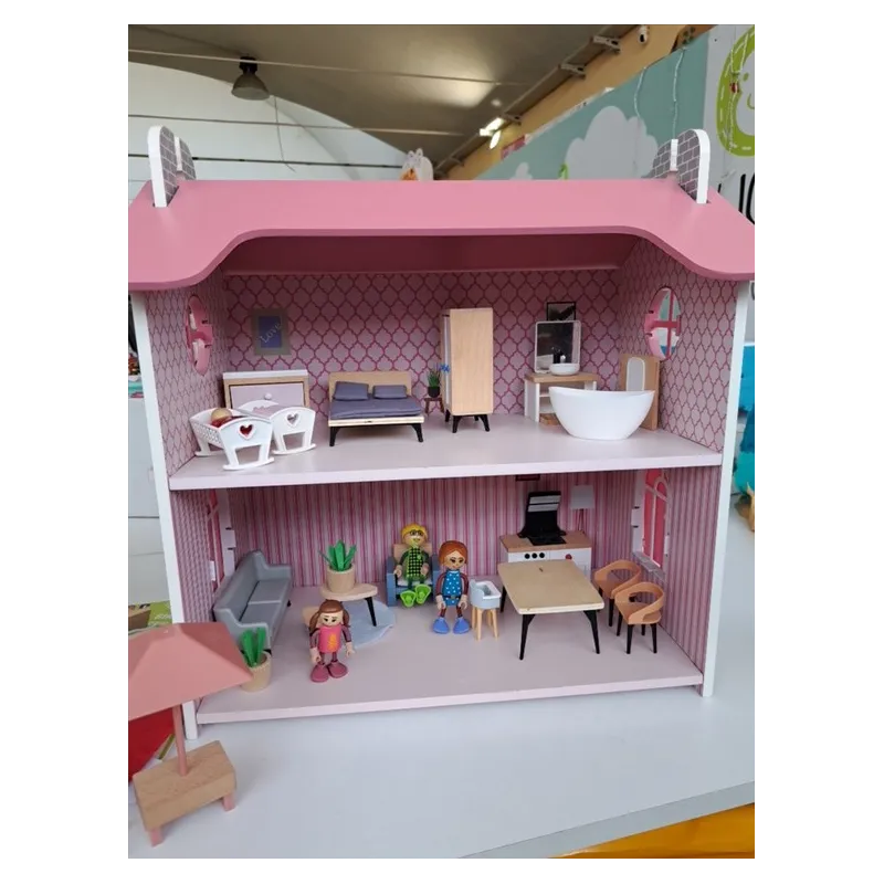 Casa Delle Bambole In Legno Con Tutti Gli Arredi e Personaggi