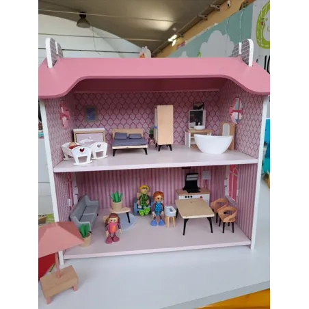 Casa Delle Bambole In Legno Con Tutti Gli Arredi e Personaggi