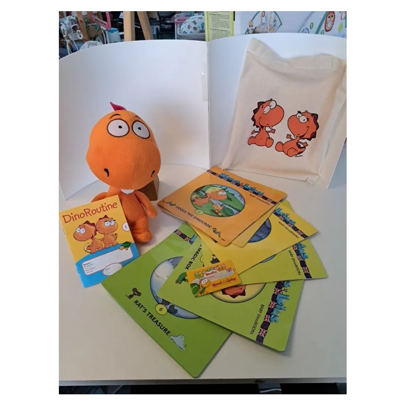 Kit Impara L'inglese Hocus & Lotus Con Libri, Chiavetta Con Cartoni E Dinosauro Peluche