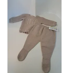 Completo Beige Dettagli Bianchi In Lana 3 M