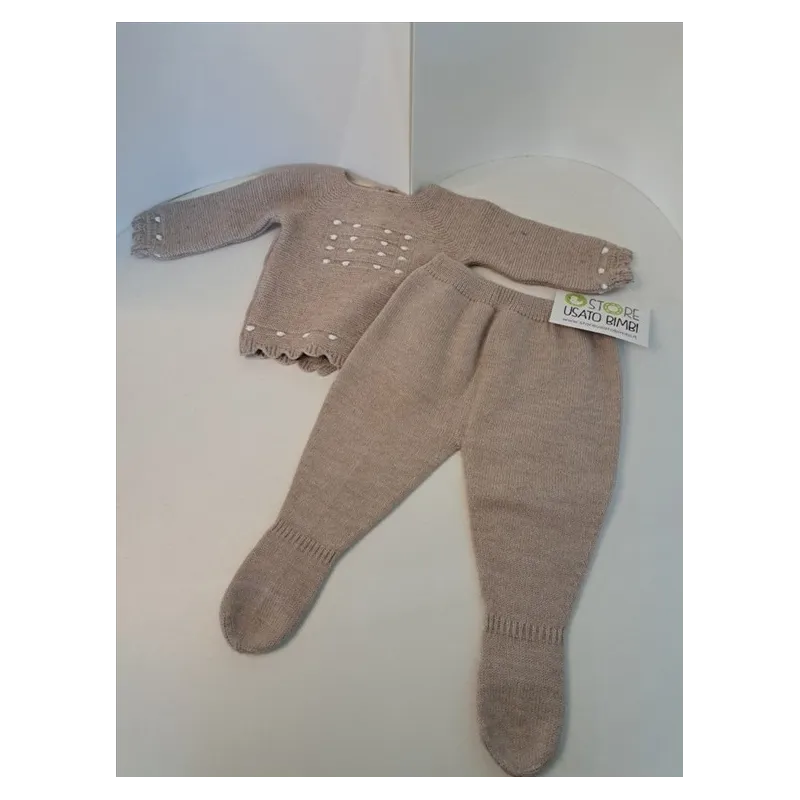Completo Beige Dettagli Bianchi In Lana 3 M