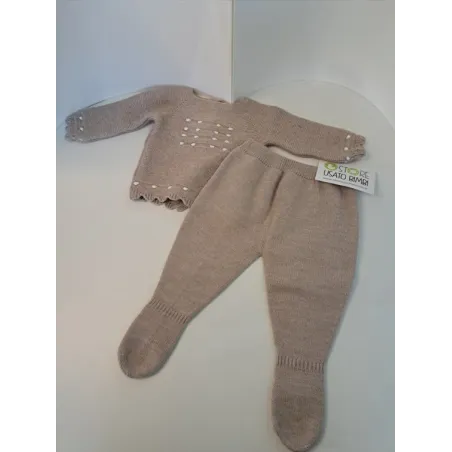 Completo Beige Dettagli Bianchi In Lana 3 M