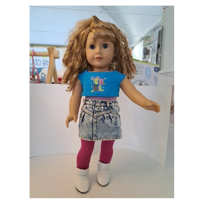 Bambola Alta 50 Cm Capelli Riccioli Gonna Jeans