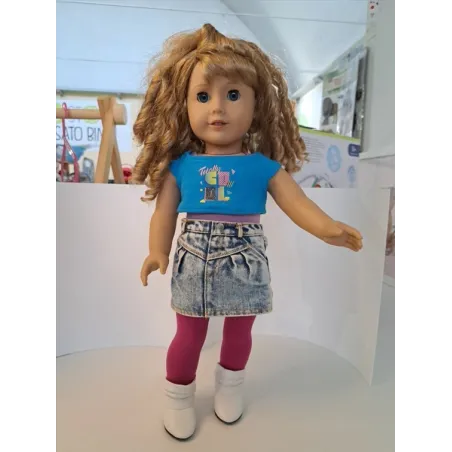 Bambola Alta 50 Cm Capelli Riccioli Gonna Jeans
