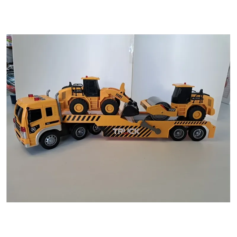 Camion Traportatore Arancione Sonoro + Schiacciasassi + Ruspa