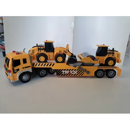 Camion Traportatore Arancione Sonoro + Schiacciasassi + Ruspa