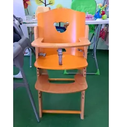 Seggiolone Pappa In Legno Pali Con Vassoio Arancione