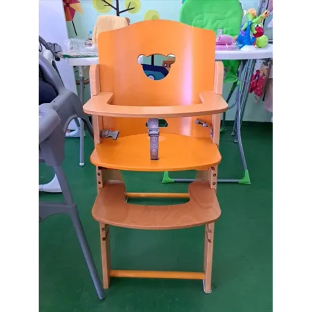 Seggiolone Pappa In Legno Pali Con Vassoio Arancione