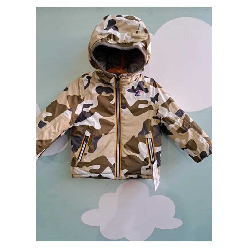 Piumino K-way Reversibile Militare/Grigio 18-24 M (mini Mancchietta Cerniera)
