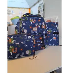 Zaino Mamma / Papà Multifunzione Blu Con Tante Tasche, Fasciatoio Portatile e Pochette