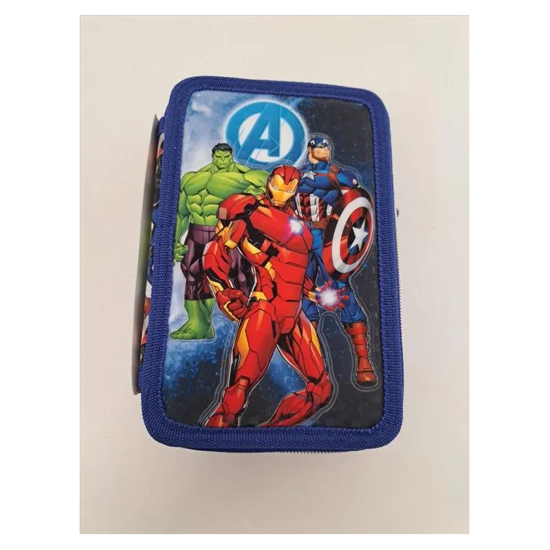 Astuccio 3 Scomparti Avengers Con Pennarelli, Matite e Accessori Cancelleria