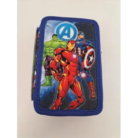 Astuccio 3 Scomparti Avengers Con Pennarelli, Matite e Accessori Cancelleria